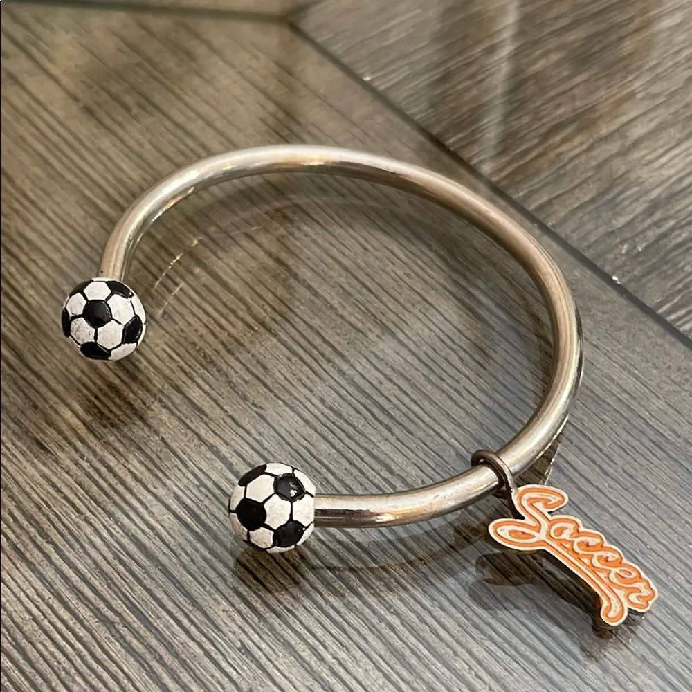 Soccer Charm Bracelet Soccer Ball Ends  Circular Barbell Cuff Bracelet